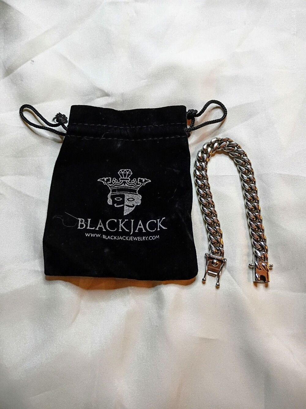 Blackjack Stainless Steel Cuban Link Bracelet 8.5" Men's w/ Pouch